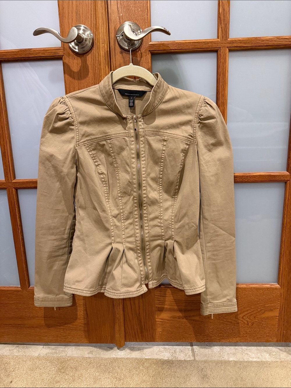 White House Black Market Tan Peplum Utility Jacket